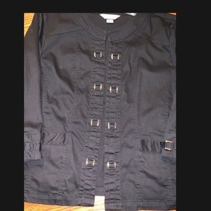 Christopher & Banks 3/4 sleeve L open black jacket